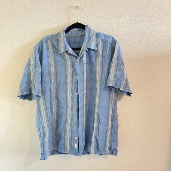 Tommy Bahama Blue Stripped‎ 100% Silk Button Down Vacation Men's Shirt - Picture 3 of 4
